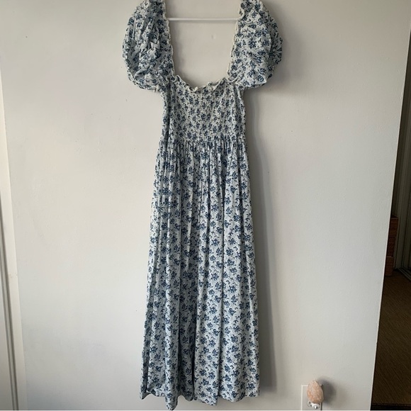 Doen Stanza Cotton Voile Smocked Short Puff Sleeve Maxi Dress Songbird Toile - Picture 12 of 15